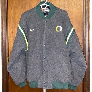 Large Mens Nike Oregon Grey Button Down Bomber Jacket Excellent Condition